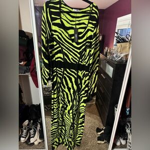 Fashion Nova Neon Green and Black Zebra Maxi Dress